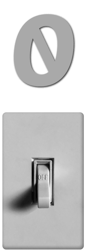 a light switch in the off position with a number zero above it